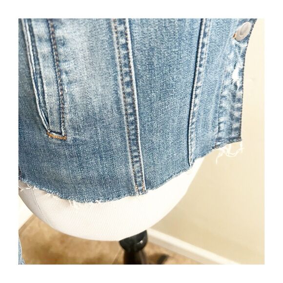 Joe’s Jeans Distressed Jean Jacket Long Sleeve Size XS Grunge Boho Raw Hem - Picture 11 of 14